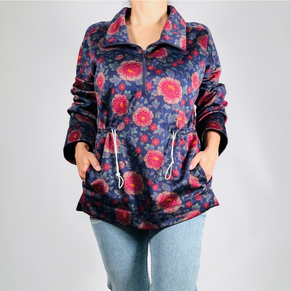 Women's Saturday Sunday by Anthropology Floral Sweatshirt Top Tunic M Blue Pink